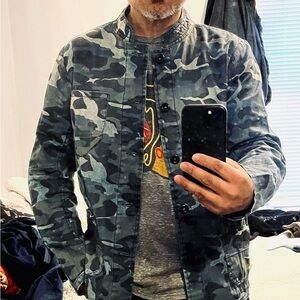 Denham Amsterdam-men's blue camouflage lightweight denim shirt/jacket size M